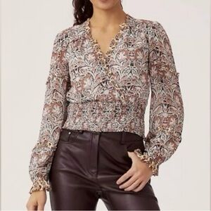Anthropologie boho print Floral ruched Blouse